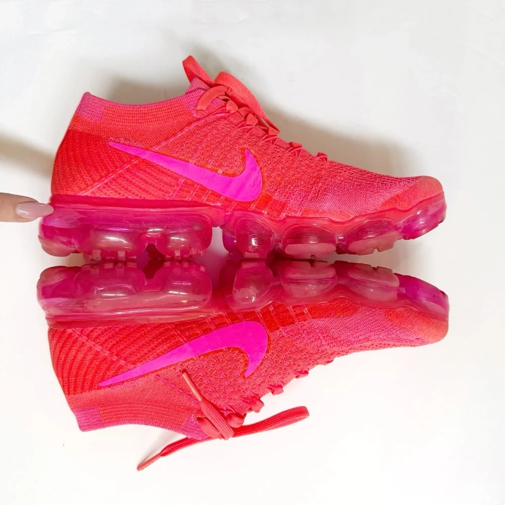 NIKE NEON HOT PINK BLAST HYPER PUNCH AIR VAPORMAX FLYKNIT KNIT SHOES SNEAKERS - Picture 4 of 9